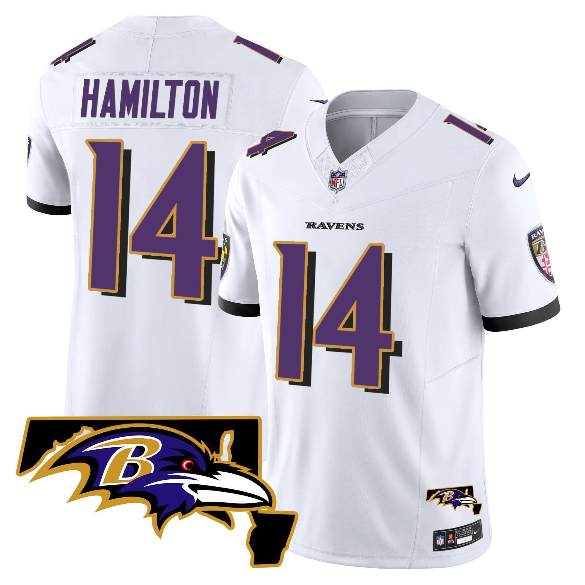 Men Baltimore Ravens #14 Hamilton White 2024 Nike Maryland Patch Vapor Limited NFL Jersey->indianapolis colts->NFL Jersey